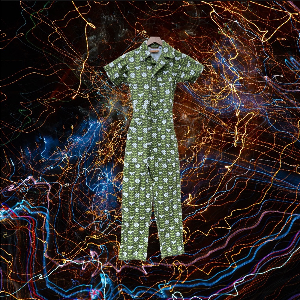 Big Bud Press Green Daisy Chain Short Sleeve Jumpsuit Size XXS